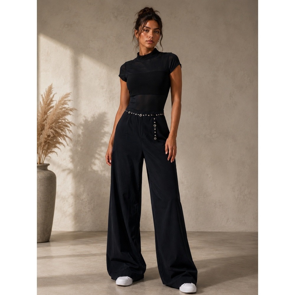 Cache Jumpsuit Womens 4 Black Vintage Y2K Goth Grunge Mesh Grommet